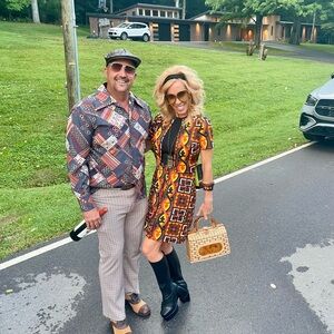 Unique Vintage Red and Yellow Short Sleeve Midi Dress